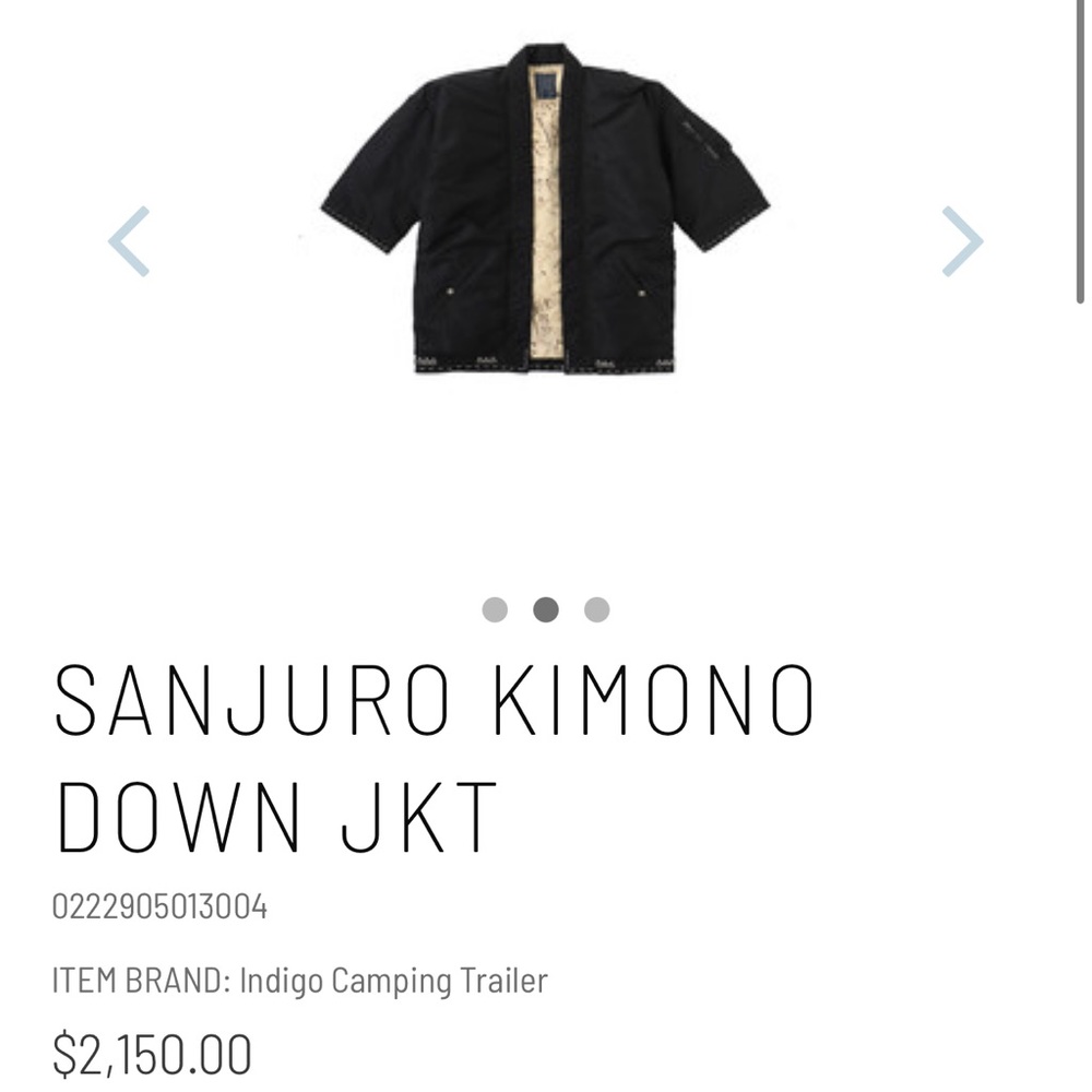 NWT Indigo Sanjuro Kimono Down Jacket
